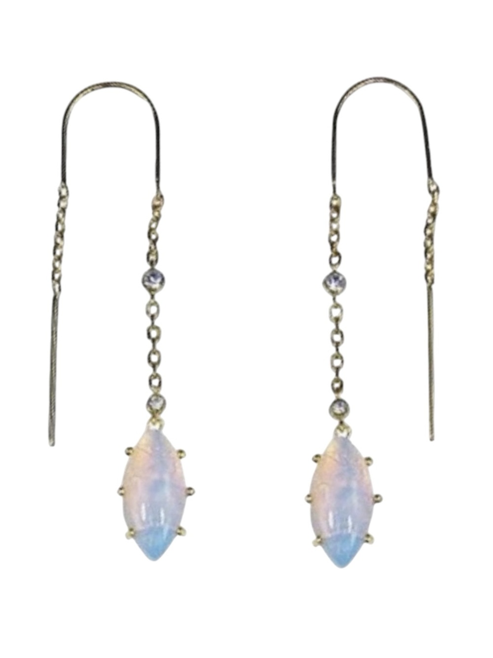new Jules Smith ꧁ 14K Gold Plated Opal + Cubic Zirconia CZ Threader Earrings ꧂ - Picture 13 of 16